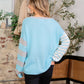 SEW IN LOVE Mint Blue Full Size Striped Dropped Shoulder Sweater