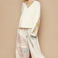 POL Women's Cream Lace Detail Flower Printed V-Neck Knit Top