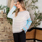 SEW IN LOVE Mint Blue Full Size Striped Dropped Shoulder Sweater