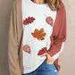 Maple Leaf Round Neck Long Sleeve T-Shirt