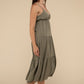 Woven Sweetheart Neckline Tiered Cami Midi Dress