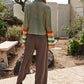 DAVI & DANI Floral Crochet Striped Sleeve Cropped Knit Sweater