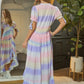 DAVI & DANI Lilac Ombre V-Neckline short Puff Sleeve High-low Maxi Dress