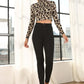 LILOU Black Long Sleeves Mock Neck Lace-up Open Back Top