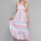 NUVI APPAREL Striped Print Ruffle Hem Cami Dress
