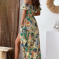 Smocked Printed Off-the-Shoulders Maxi Dress