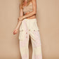 POL Women's Crochet Contrast Beige Cream Drawstring Wide Leg Pants