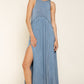 POL Stone Washed Double Side Slit Cut Out Maxi Dress