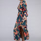 NUVI APPAREL Floral Satin Pleated Maxi Dress