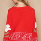 POL Red Flower Lace Patch Long Sleeve Sweater