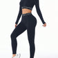 Q&S 2 Piece Black Activewear Set with Long Sleeves Crop Top and Leggings