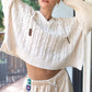 POL Cream Rib Weave Sleeves Hooded Cable Knit Sweater