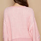 POL Pink Candy Round Neck Heart Patch Zipper Point Sleeve Sweater
