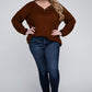 ZENANA Plus Brushed Waffle V-Neck Button Detail Sweater