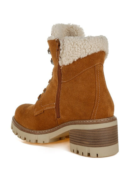 RAG & Co. Madoka Fur Collar Lace-up Snow Ankle Boots