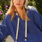 POL Blue Cable Knit Hooded Chenille Sweater