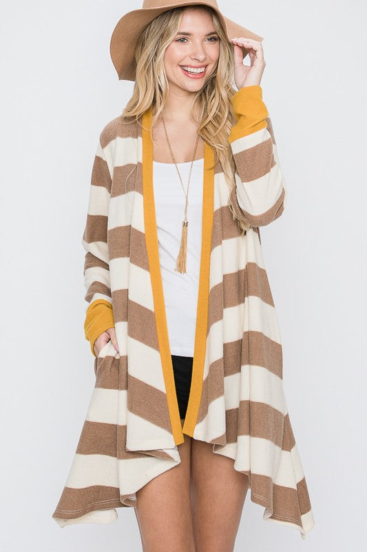 Jade by Jane Women's Open Front Striped Draped Cardigan