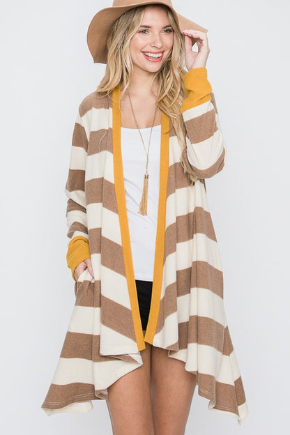 Jade by Jane Women's Open Front Striped Draped Cardigan