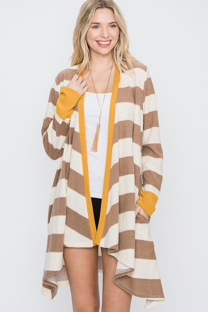 Jade by Jane Women's Open Front Striped Draped Cardigan