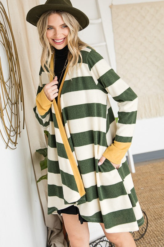Jade by Jane Women's Open Front Striped Draped Cardigan