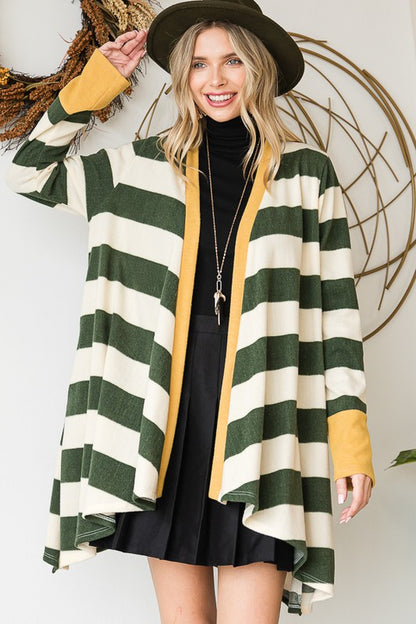 Jade by Jane Women's Open Front Striped Draped Cardigan