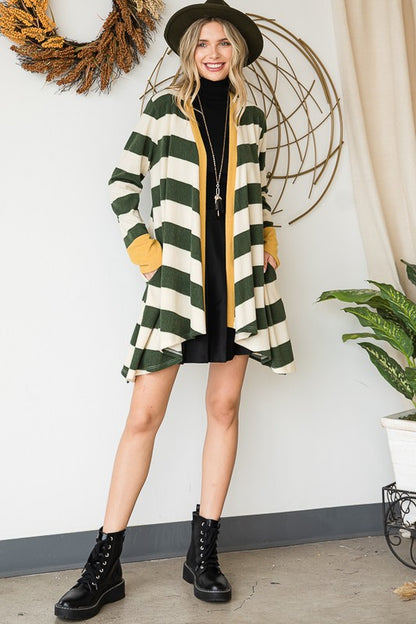 Jade by Jane Women's Open Front Striped Draped Cardigan