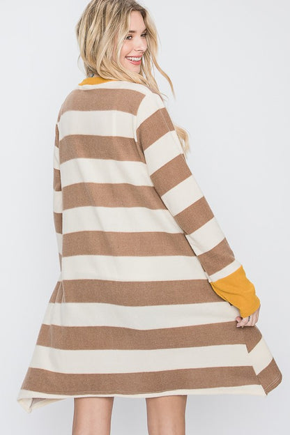 Jade by Jane Women's Open Front Striped Draped Cardigan