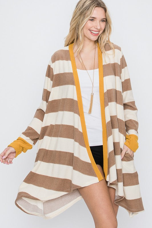 Jade by Jane Women's Open Front Striped Draped Cardigan