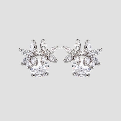 Zircon 925 Sterling Silver Flower Stud Earrings