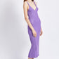 EMORY PARK V Neck Ribbed Midi Dress with Open Back