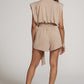 MISS SPARKLING Sand Collar Romper with Shoulder Pads