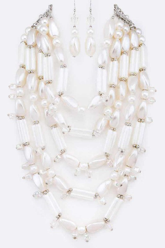 Faux Pearl Statement Layer Necklace Set
