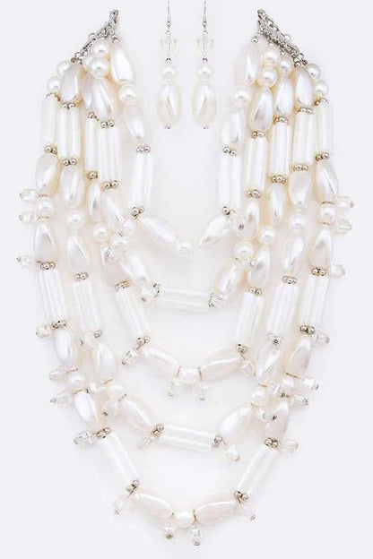 Faux Pearl Statement Layer Necklace Set
