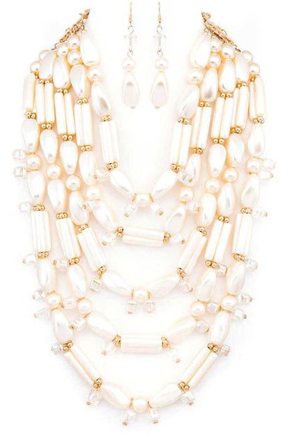 Faux Pearl Statement Layer Necklace Set
