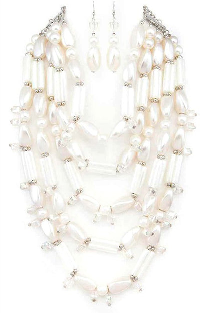 Faux Pearl Statement Layer Necklace Set