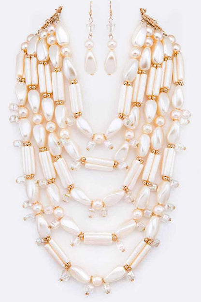 Faux Pearl Statement Layer Necklace Set