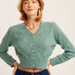 LISTICLE V-neck Scallop Edge Button Down Crop Knit Cardigan