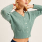 LISTICLE V-neck Scallop Edge Button Down Crop Knit Cardigan