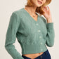 LISTICLE V-neck Scallop Edge Button Down Crop Knit Cardigan