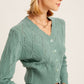 LISTICLE V-neck Scallop Edge Button Down Crop Knit Cardigan