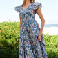 DAVI & DANI Vintage Garden Floral Flutter Smocking Midi Dress