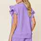 DOUBLE TAKE Full Size Texture Flounce Sleeve Top and Drawstring Shorts Set