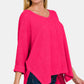 ZENANA Magenta V-Neck High-Low Jacquard Knit Top