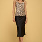 RENEE C. Solid Black Midi Satin Pencil Skirt