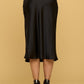 RENEE C. Solid Black Midi Satin Pencil Skirt
