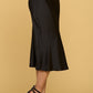 RENEE C. Solid Black Midi Satin Pencil Skirt