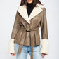 EMORY PARK Belted Faux Shearing Trimmed Jacket