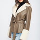 EMORY PARK Belted Faux Shearing Trimmed Jacket