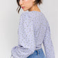 LE LIS Chic Puff Sleeve Lace-Up V-Neck Top