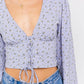 LE LIS Chic Puff Sleeve Lace-Up V-Neck Top